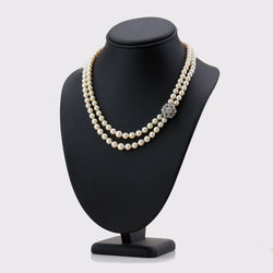 Collier Perles en or blanc, platine t diamants