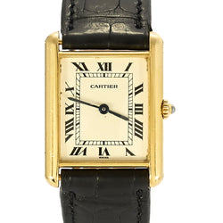 Montre CARTIER Tank Louis en or jaune, cuir et quartz