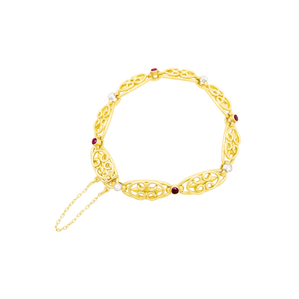 Bracelet Maille en or jaune, platine, rubis et diamants