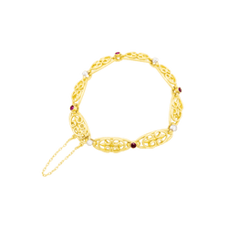 Bracelet Maille en or jaune, platine, rubis et diamants