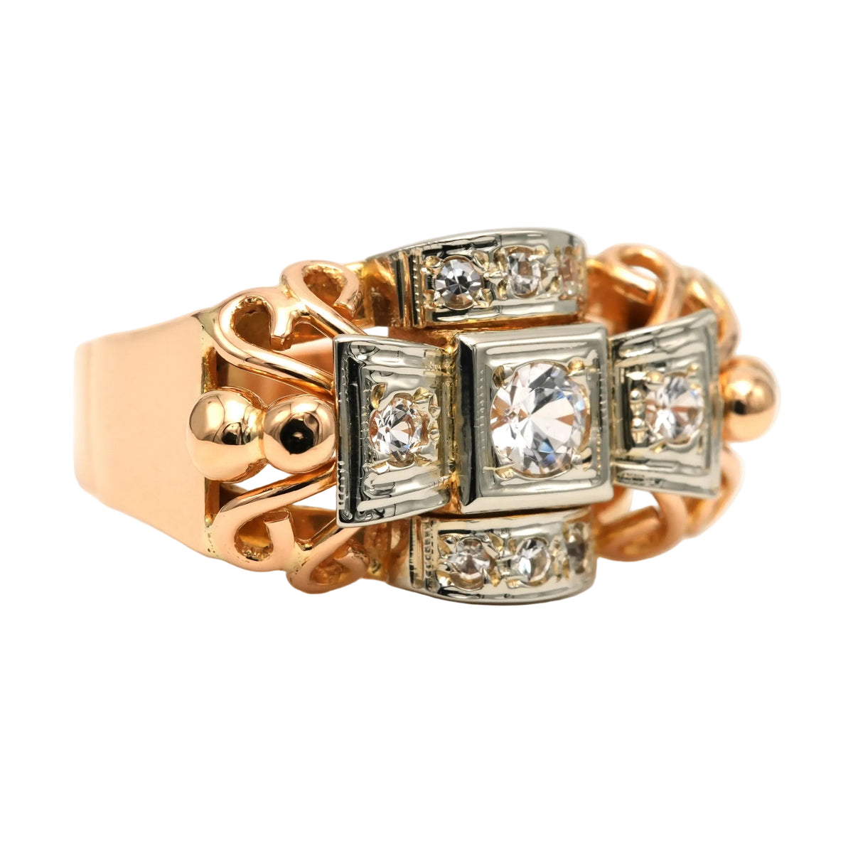 Bague Tank en or blanc, or jaune et zirconiums