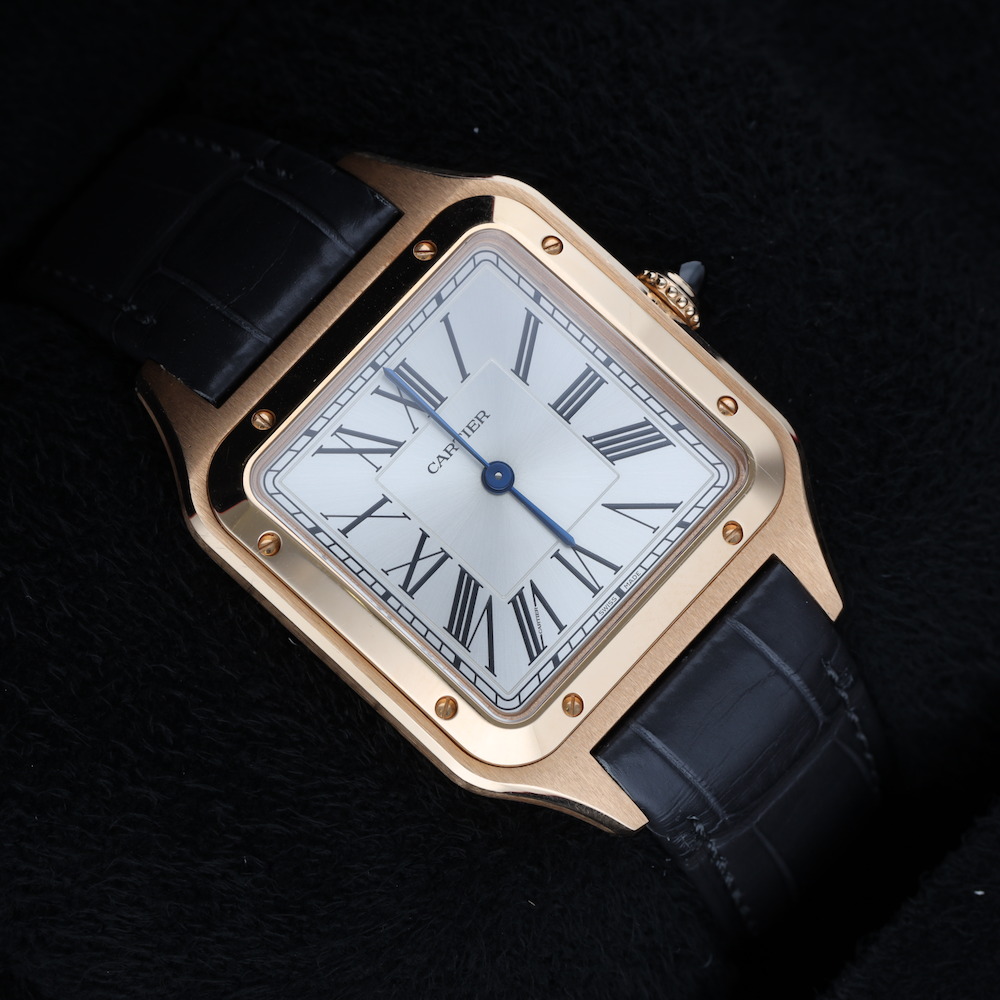 Montre CARTIER "Santos Dumont" GM en or rose et cuir