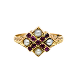 Bague en or jaune et perles