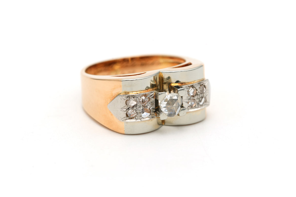 Bague Tank en or blanc, or jaune et diamants
