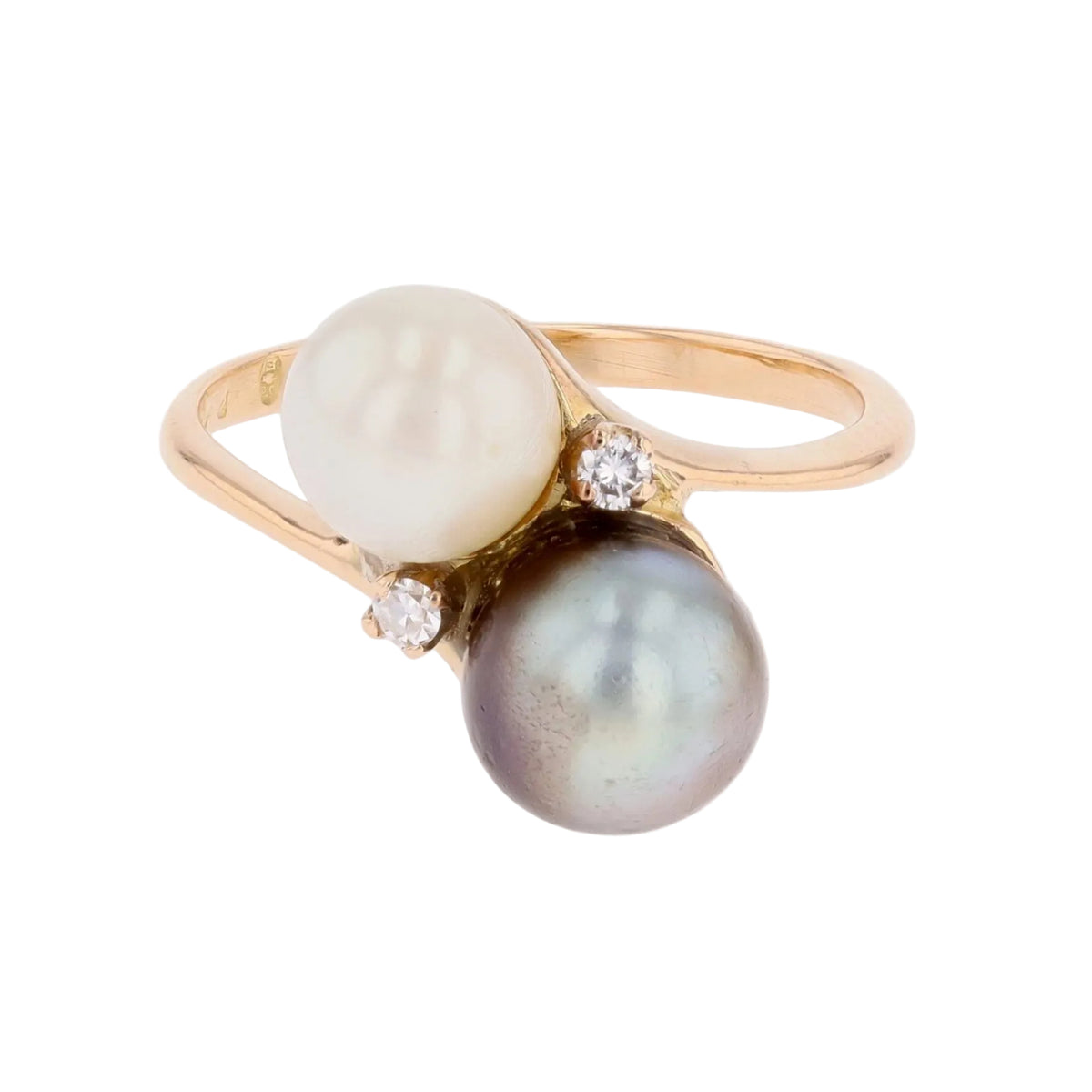 Bague Toi & Moi en or rose, perles et diamants