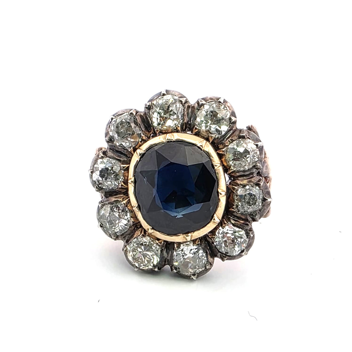 Bague Marguerite en or jaune, argent, saphir et diamants