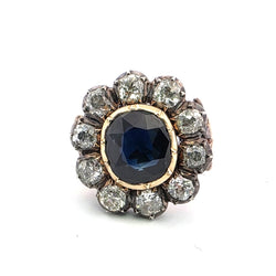 Bague Marguerite en or jaune, argent, saphir et diamants