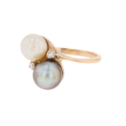 Bague Toi & Moi en or rose, perles et diamants