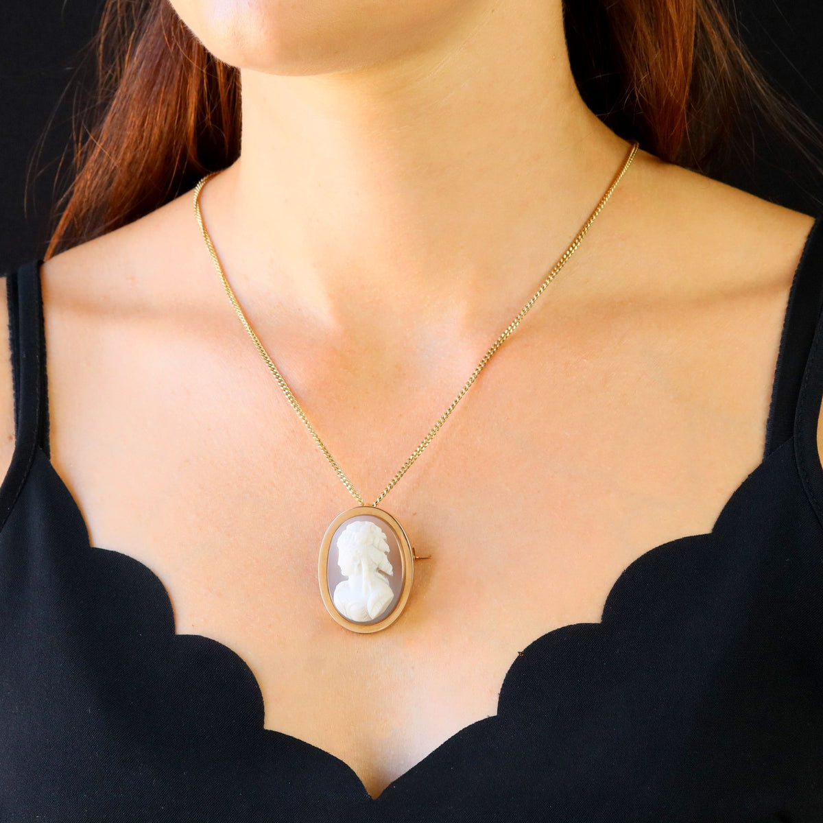 Broche Pendentif en or rose, camée et agate