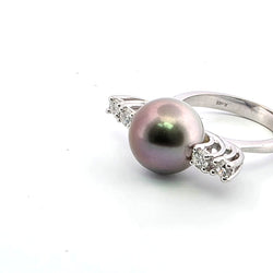 Bague Solitaire en or blanc, perle et diamants