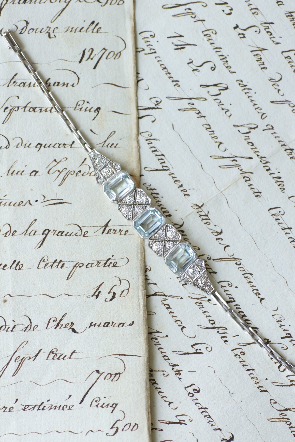 Bracelet en or blanc, aigues-marines et diamants