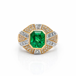 Bague Cocktail en or jaune, or blanc, émeraude et diamants