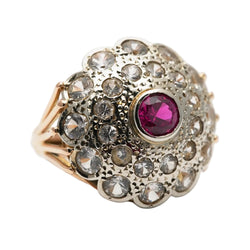 Bague Dôme en or jaune, argent, rubis et saphirs