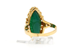 Bague Marquise en or jaune, chrysoprases et perles