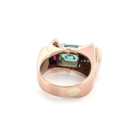 Bague Tank en or jaune, émeraude, rubis et diamants