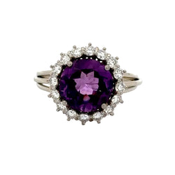 Bague Entourage en or blanc, améthyste et diamants