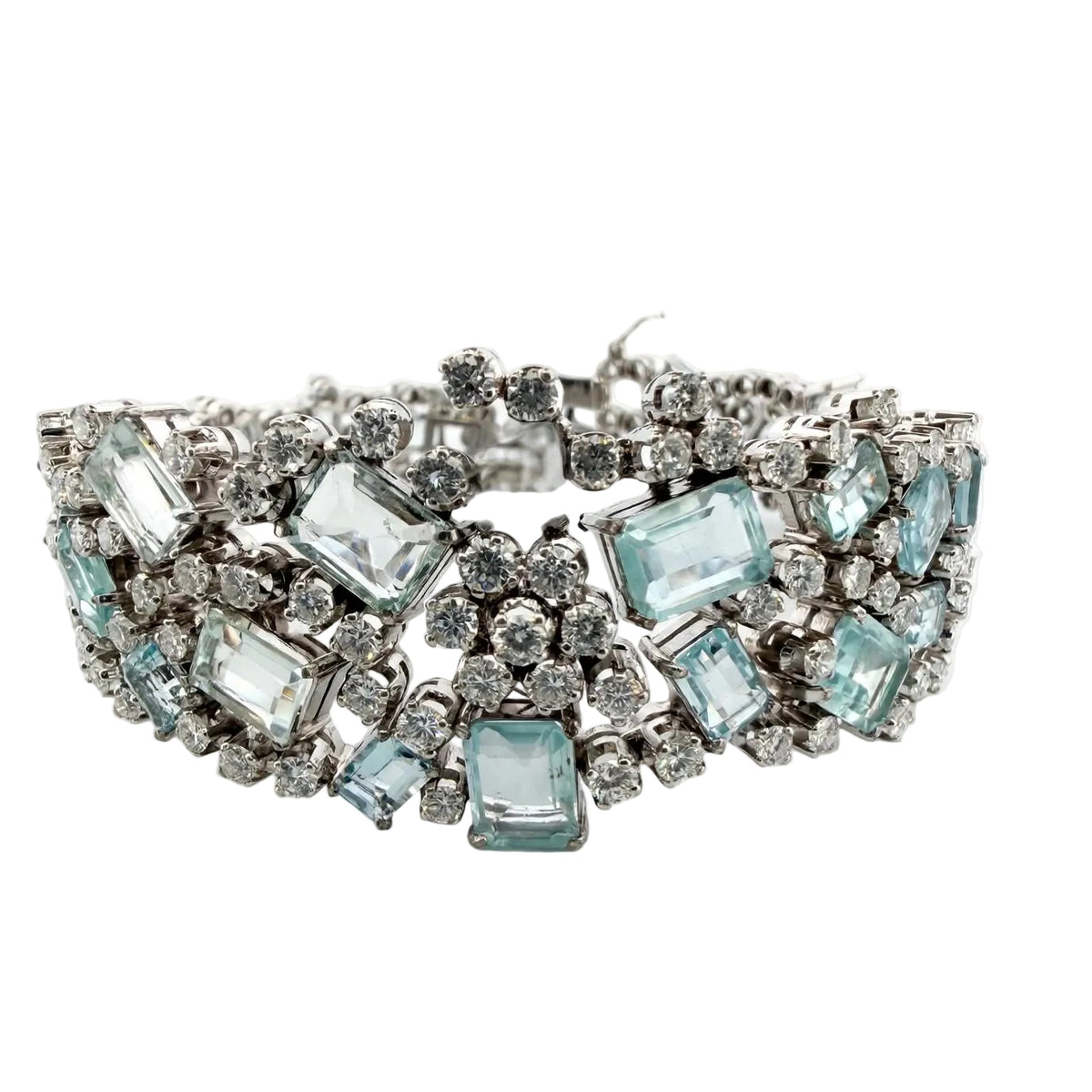 Bracelet en or blanc, aigues-marines et diamants