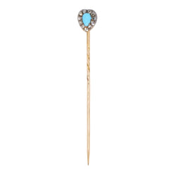 Epingle ancienne or jaune turquoise diamants - Castafiore