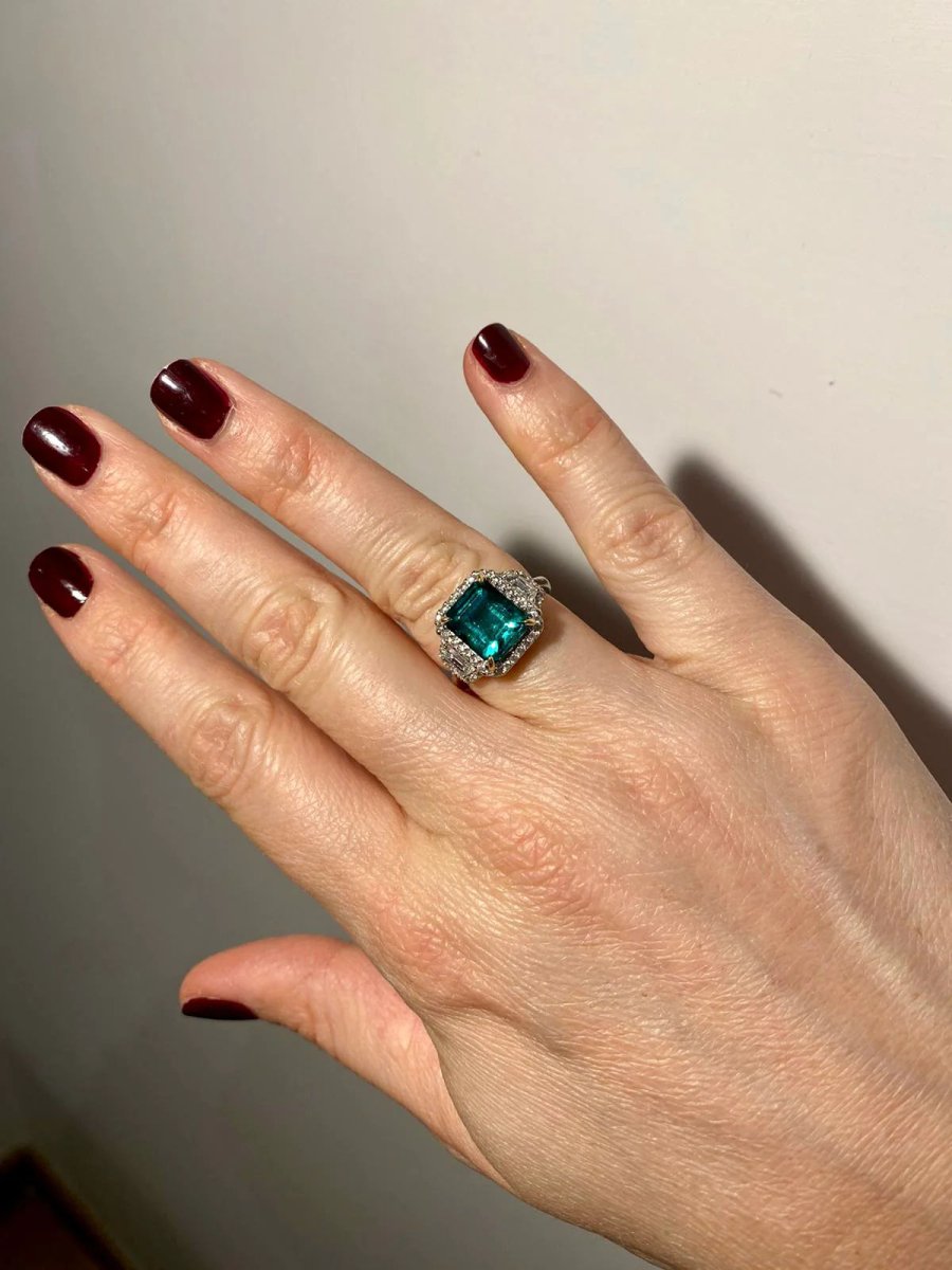 Estate Certified 3,33 Carat Natural Emerald Diamonds Gold Ring - Castafiore