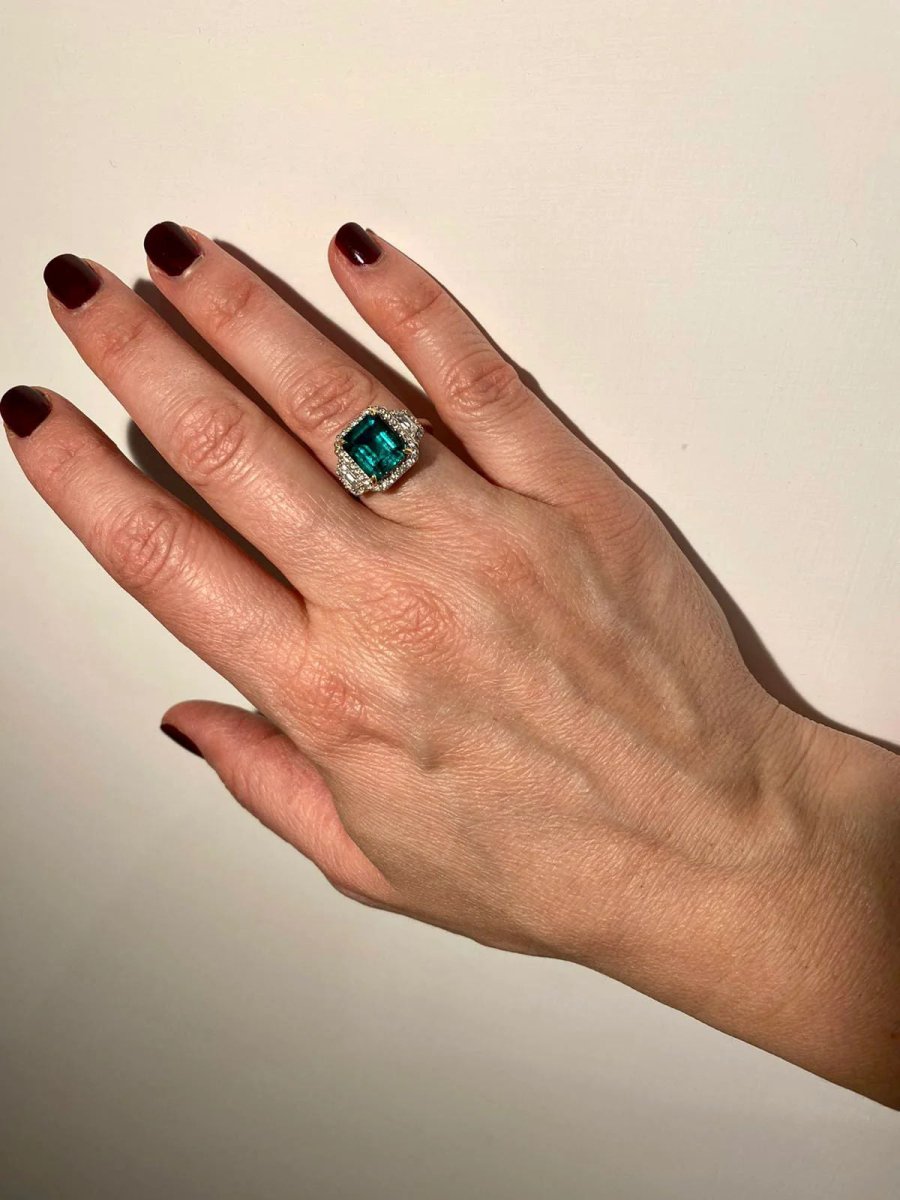 Estate Certified 3,33 Carat Natural Emerald Diamonds Gold Ring - Castafiore