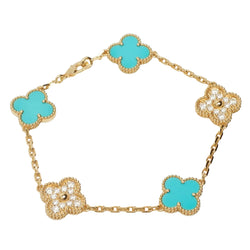 EXTRA RARE Bracelet Van Cleef & Arpels Vintage Alhambra 5 motifs turquoise et diamants - Castafiore