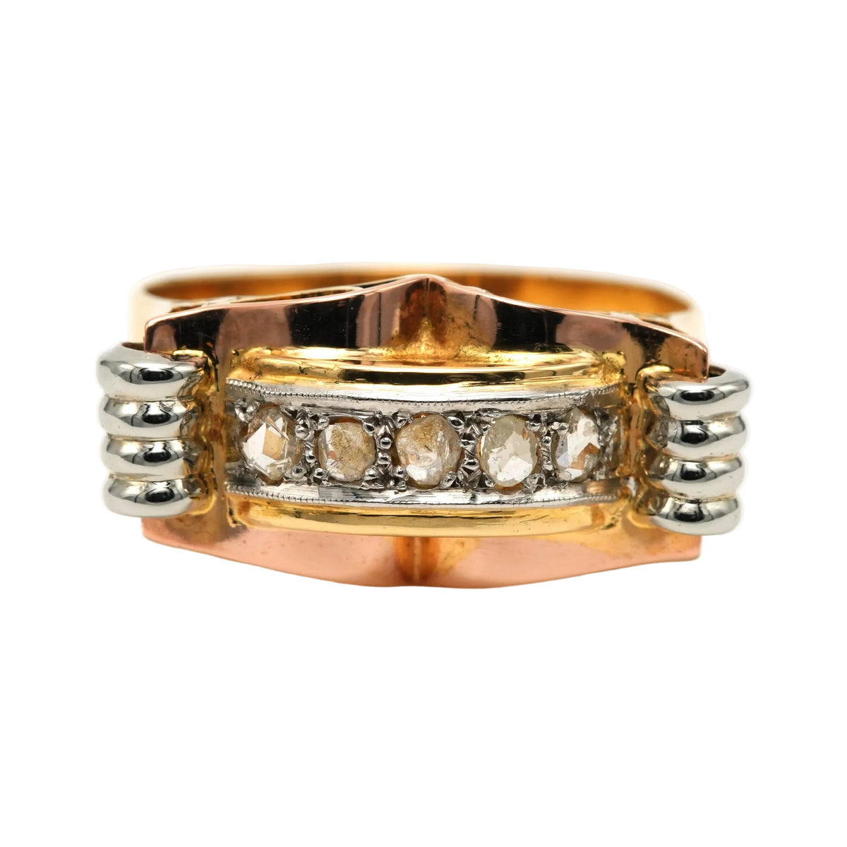 Bague Tank en or blanc, or jaune et diamants