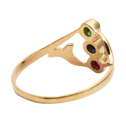 Bague Trilogie en or jaune, émeraude, saphir et rubis