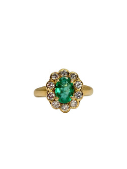 Bague Marguerite en or jaune, émeraude et diamants