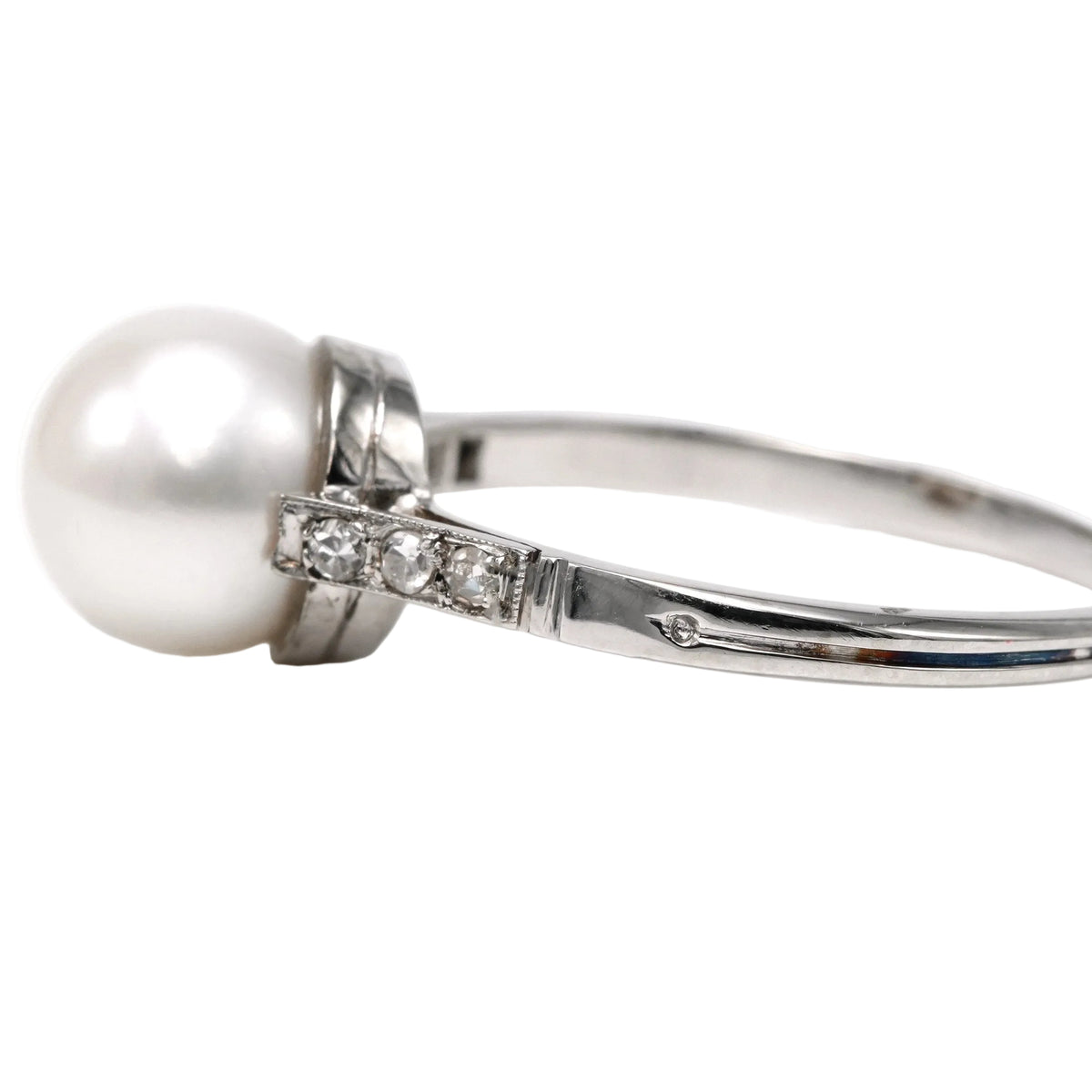 Bague Solitaire en or blanc, perle et diamants