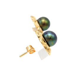 Boucles d'oreilles Puces en or jaune et perles