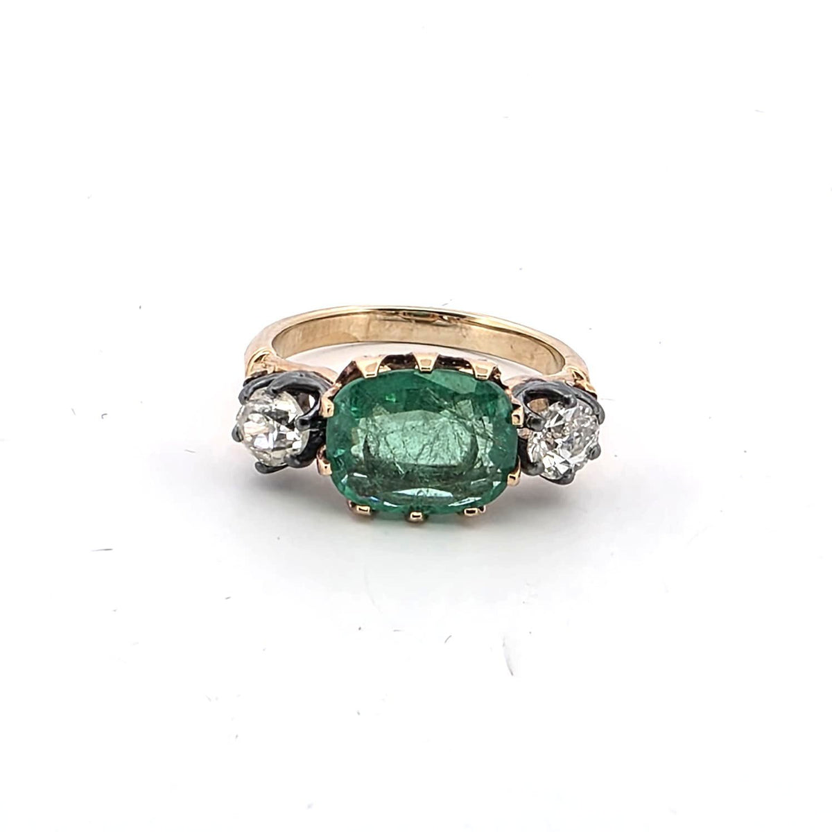 Bague Trilogie en or jaune, émeraude et diamants