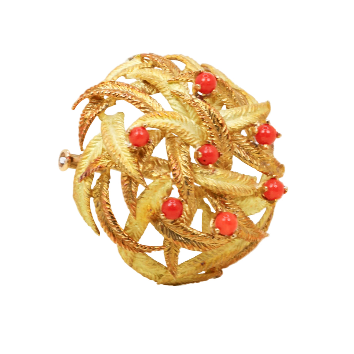 Broche en or jaune et corail