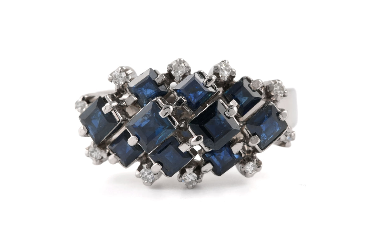 Bague en or blanc, saphirs et diamants
