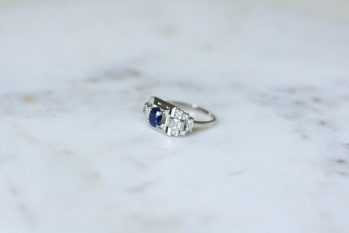 Bague Tank en platine, saphir et diamants