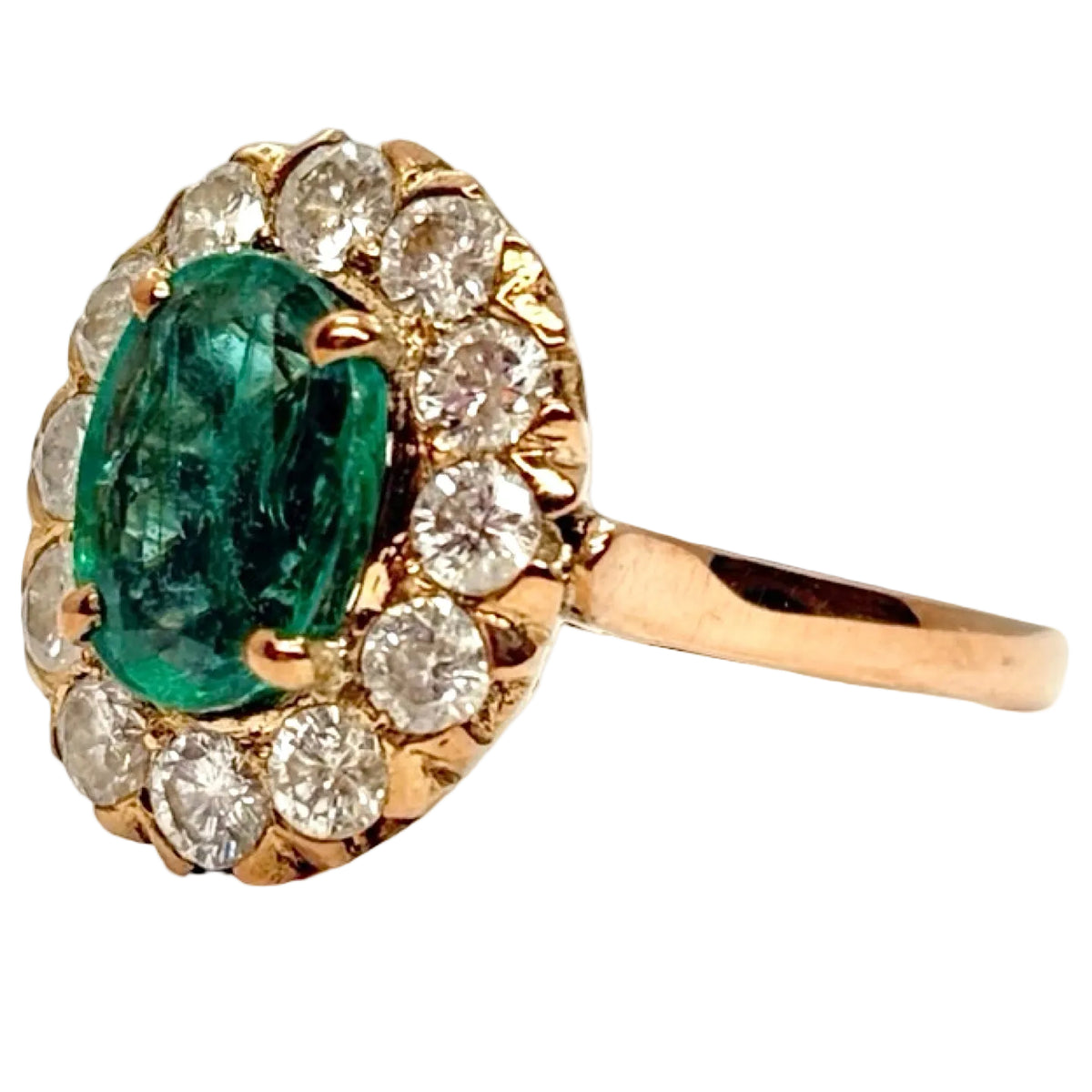 Bague Marguerite en or rose, émeraude et diamants