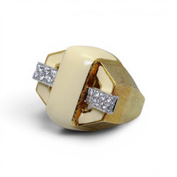 Bague Tank DAVID WEBB en or jaune, émail et diamants