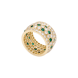 Bague Bandeau CARTIER "Nigéria" en or jaune, émeraudes et diamants