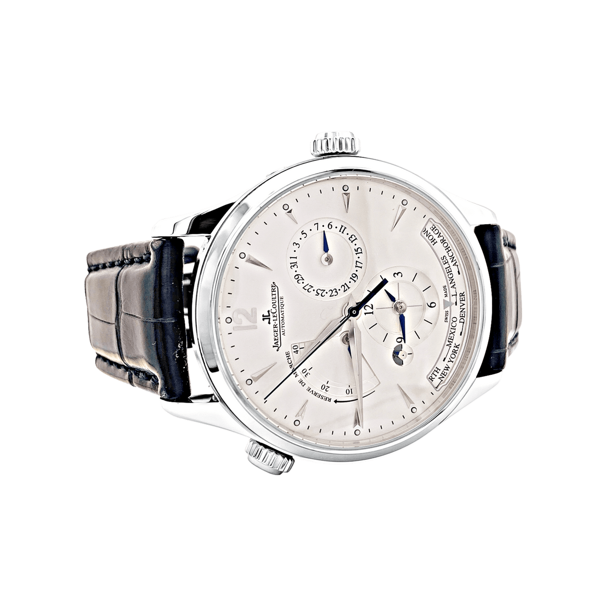 Montre JAEGER-LECOULTRE "Master Control Geographic" en acier et cuir