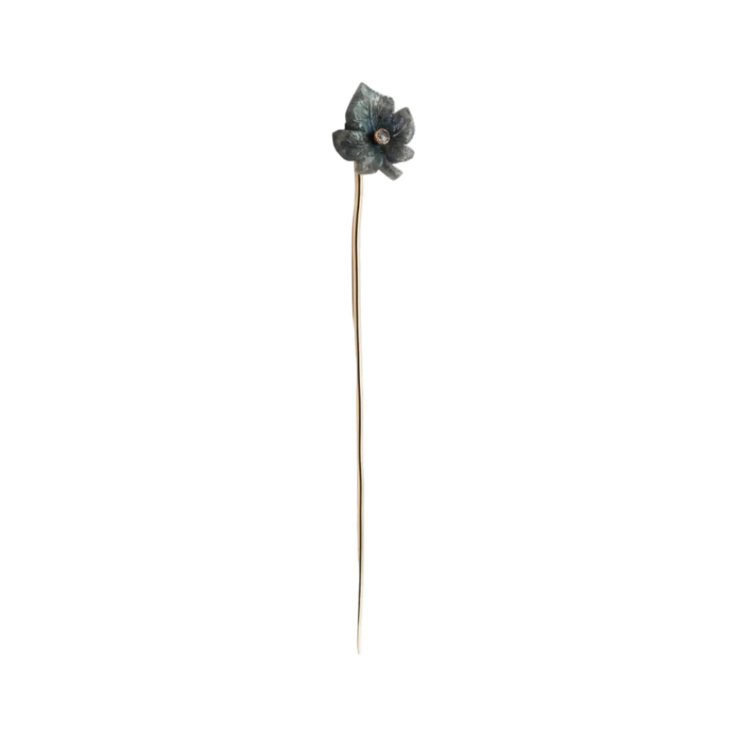 Pique à cravate en or jaune, labradorite et diamant