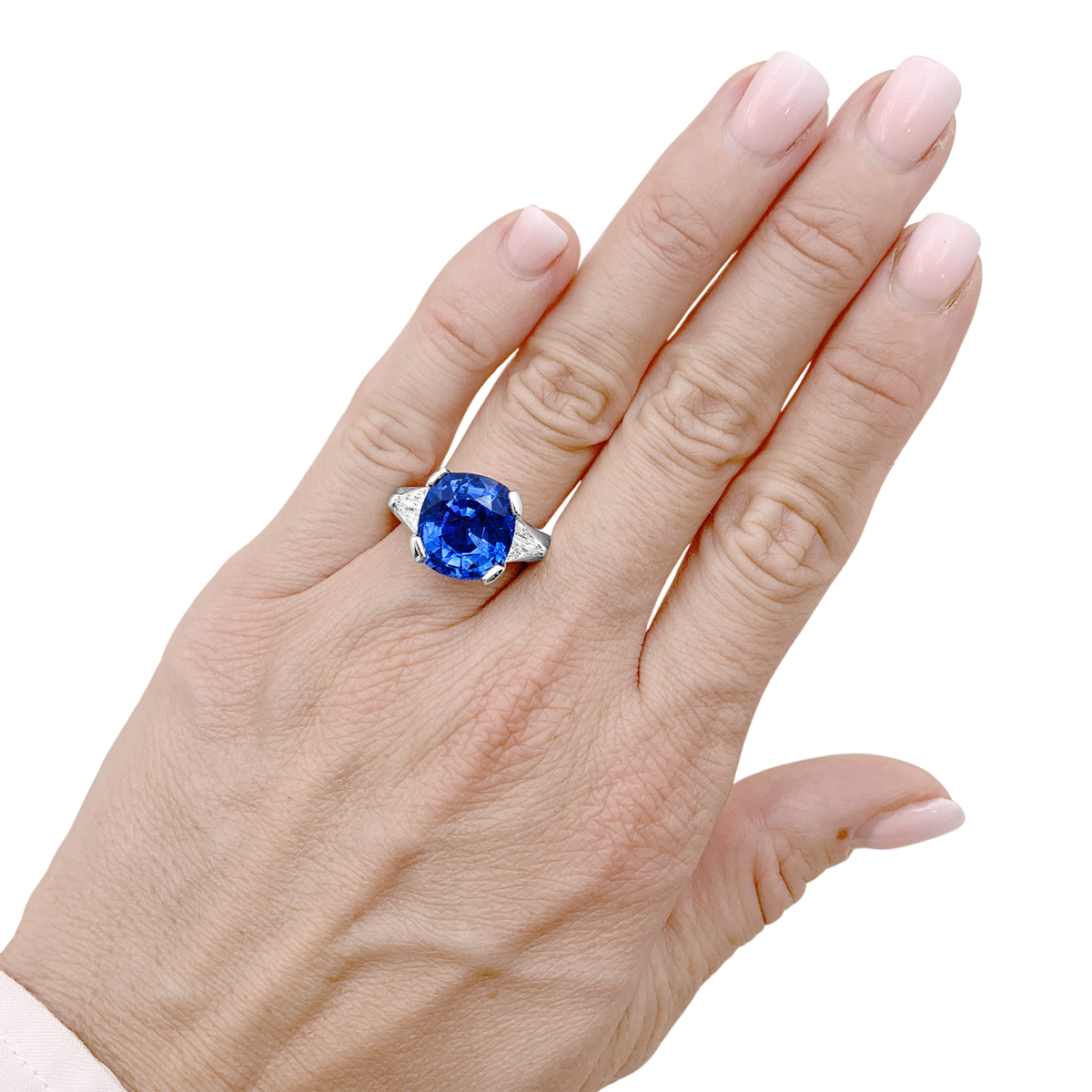 Bague Trilogie en platine, saphir et diamants