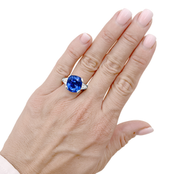 Bague Trilogie en platine, saphir et diamants