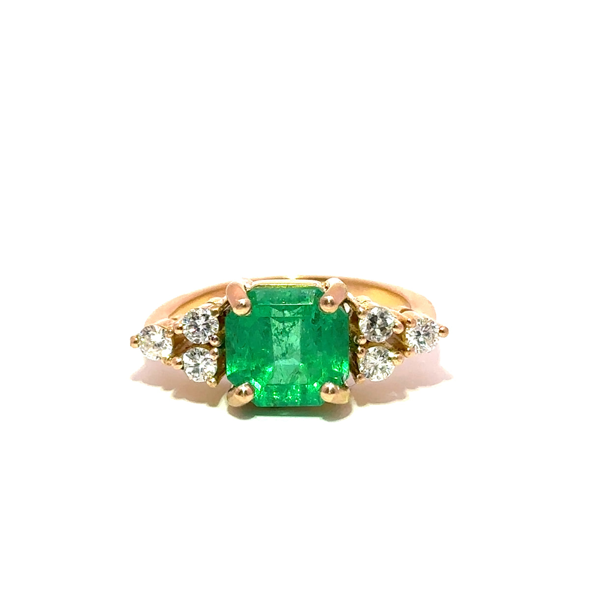 Bague Trilogie en or jaune, émeraude et diamants