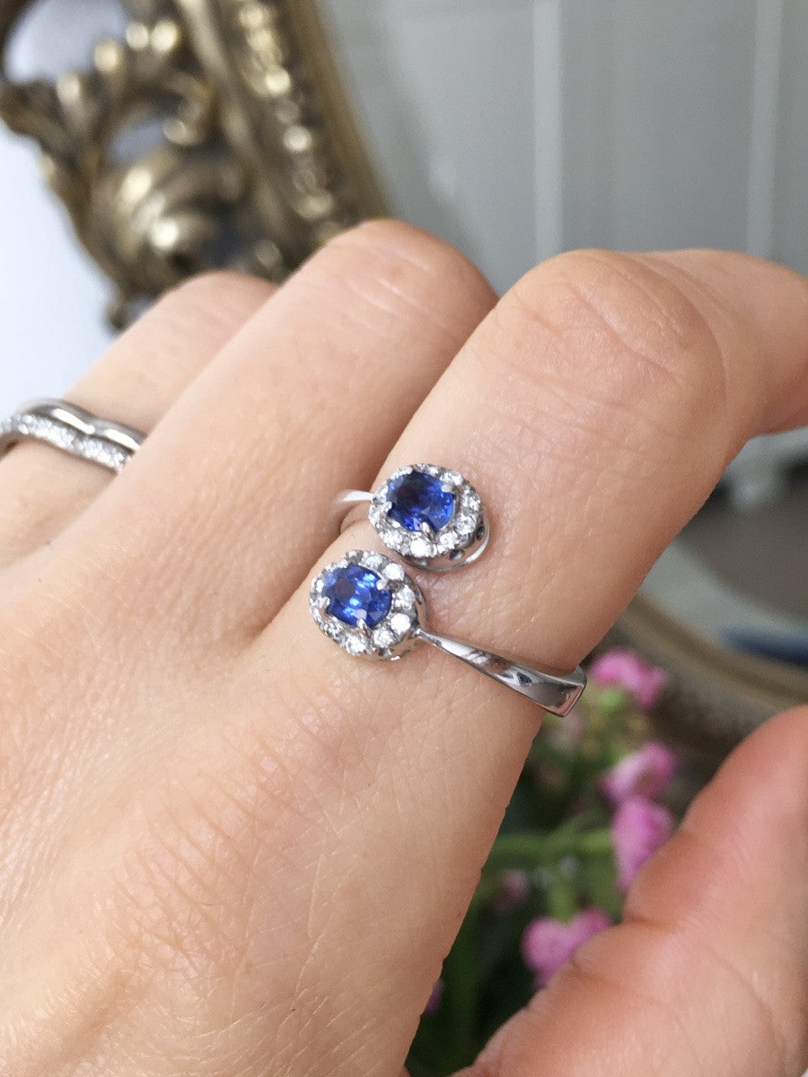 Bague Toi & Moi en or blanc, saphirs et diamants