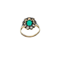 Fin du 19e siècle Bague à grappe en or/argent avec émeraude et diamant de 2,00 carats - Castafiore