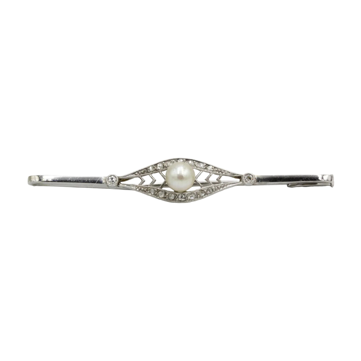 Broche Barrette en or, platine, perle et diamants