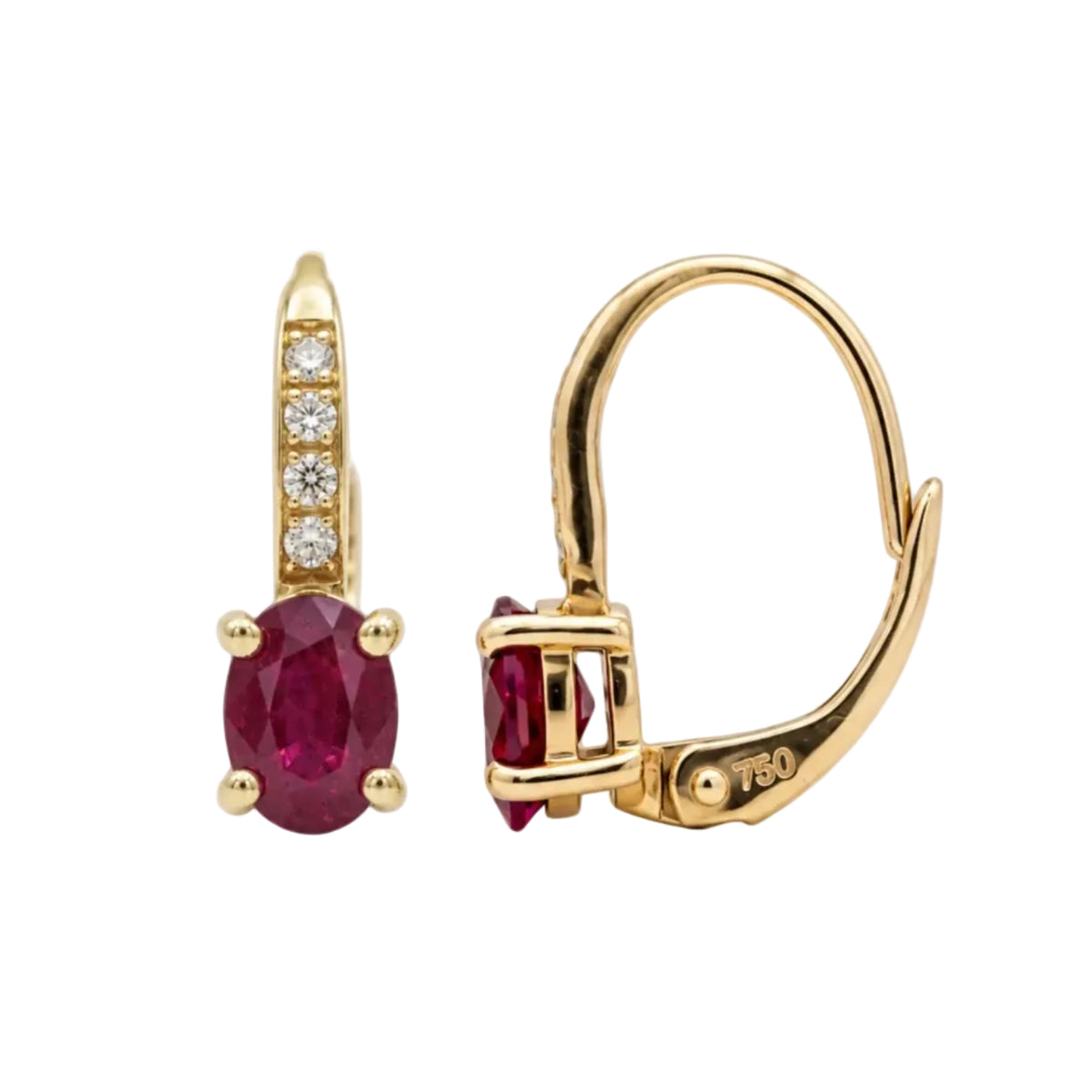 Boucles d'oreilles Dormeuses en or jaune, rubis et diamants