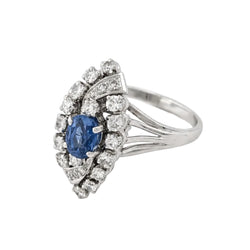 Bague Marquise en or blanc, saphir et diamants