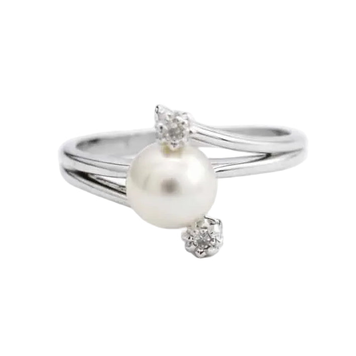 Bague Trilogie en or blanc, perle et diamants