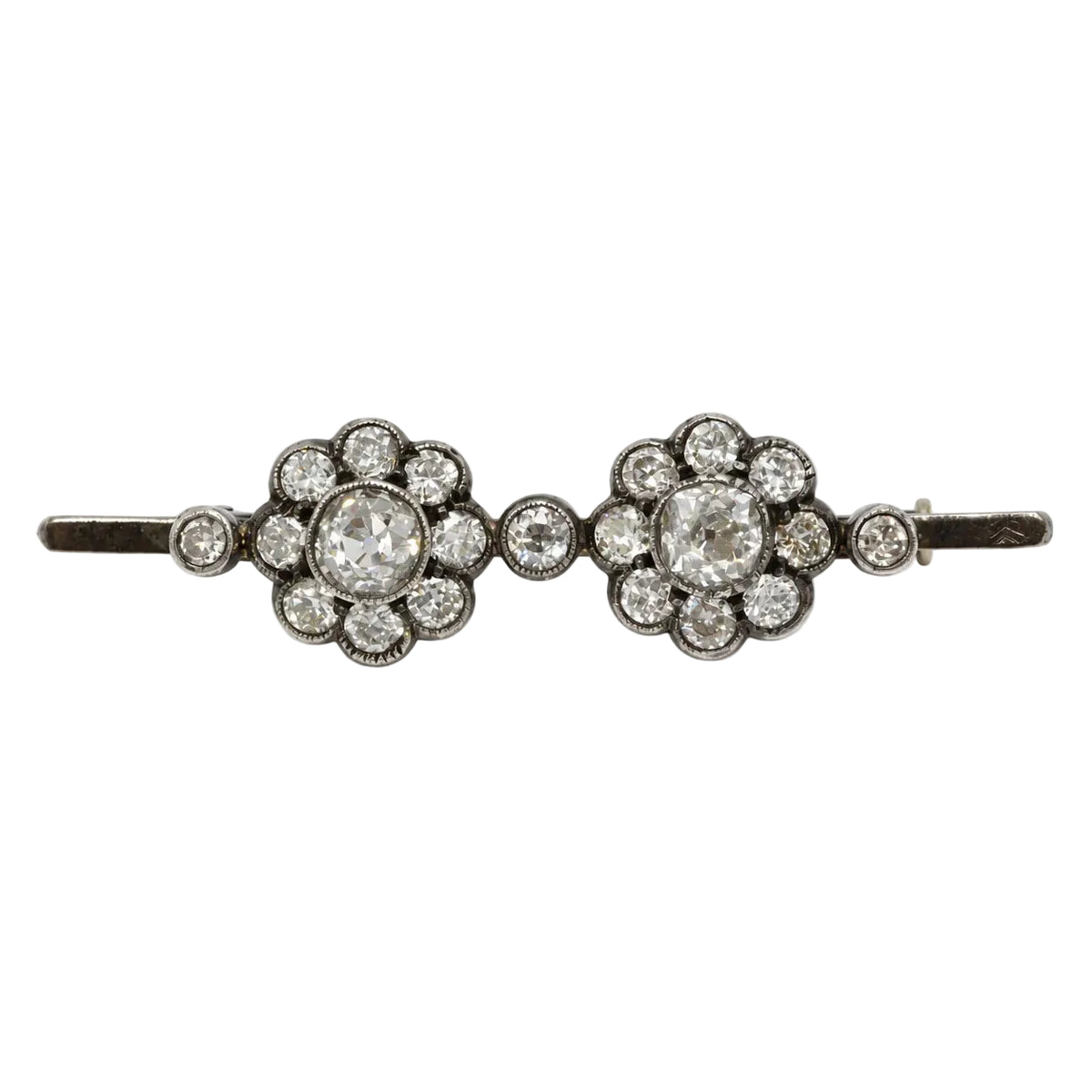Broche Barrette en or jaune, argent et diamants