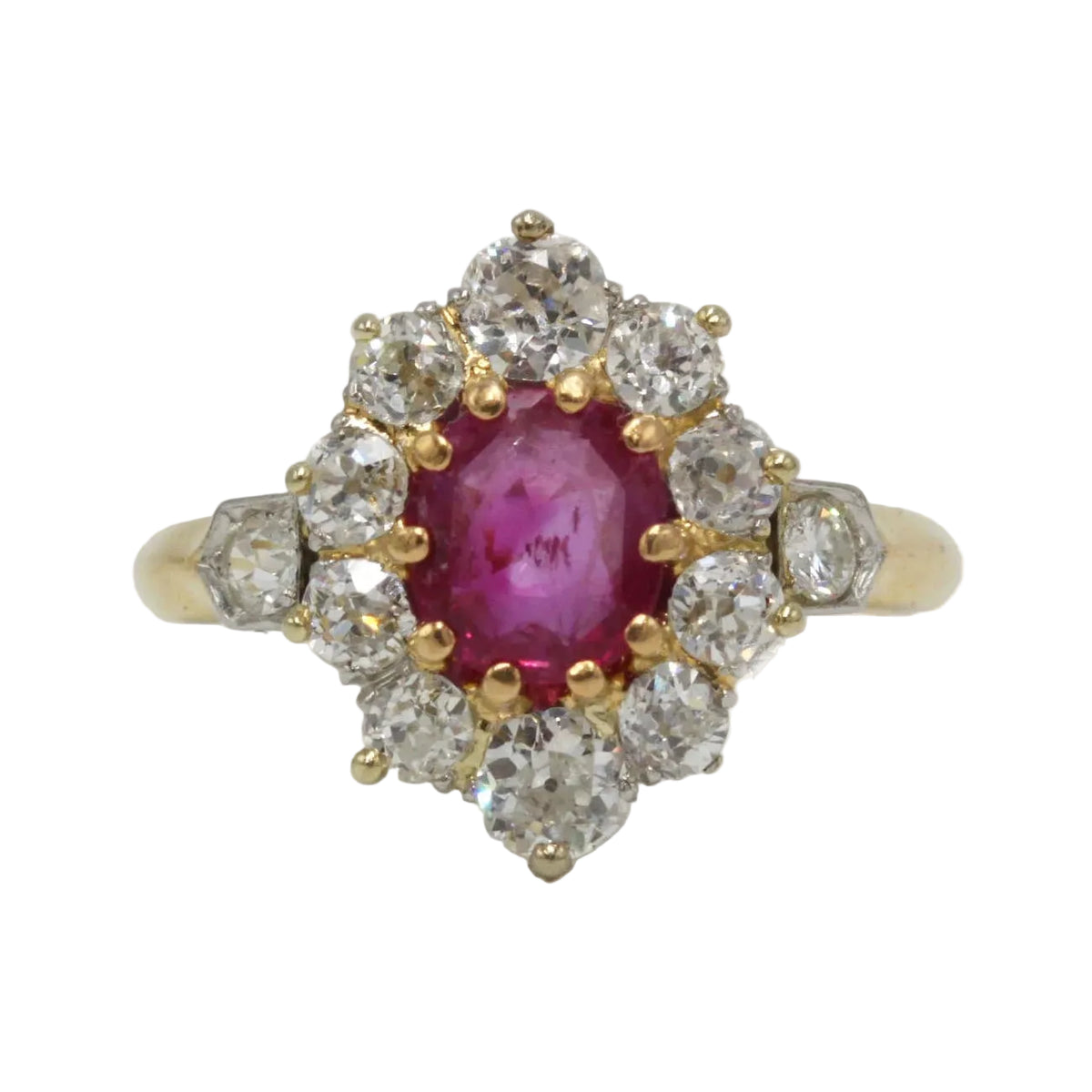 Bague Marguerite en or jaune, platine, rubis et diamants